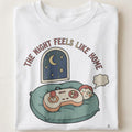 THE NIGHT FEELS LIKE HOME | Cozy Gaming T-Shirt - close up