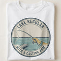 LAKE REGULAR WITH A CASTING ARM | Funny Fishing T-Shirt - close up