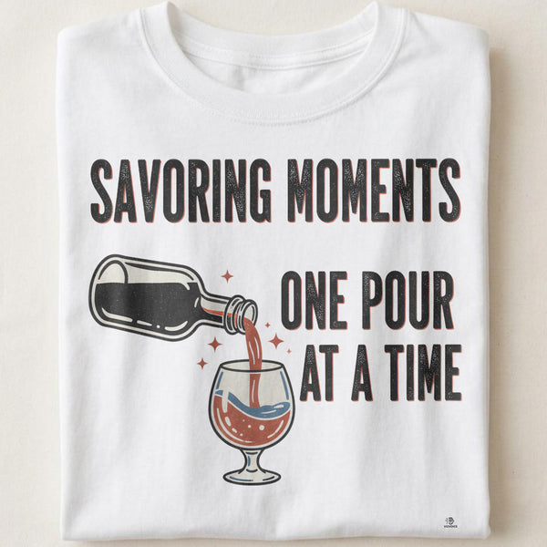 SAVORING MOMENTS ONE POUR AT A TIME | Cozy Wine Lovers T-shirt