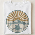 SUNRISES HIT DIFFERENT WITH DOGS | Cozy Camping T-Shirt - close up