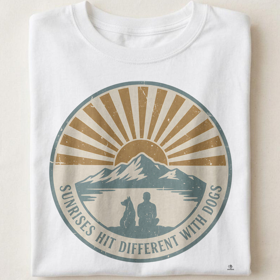 SUNRISES HIT DIFFERENT WITH DOGS | Cozy Camping T-Shirt