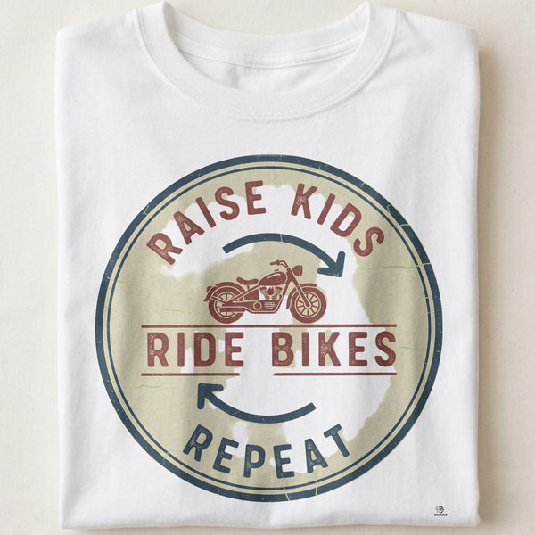 RAISE KIDS RIDE BIKES REPEAT | Fun Biker Mom T-shirt