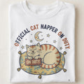 OFFICIAL CAT NAPPER ON DUTY | Purr-fect Cat Lover T-Shirt - close up