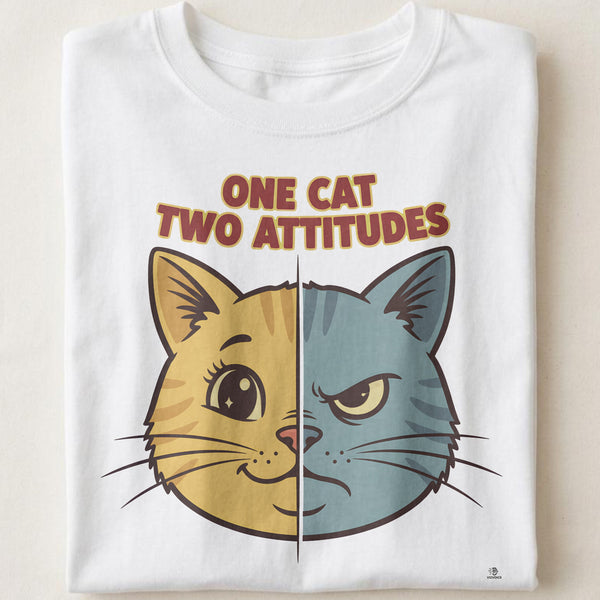 ONE CAT TWO ATTITUDES | Fun Cat Humor T-Shirt