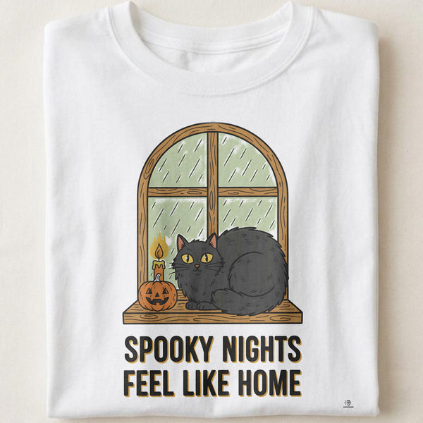 SPOOKY NIGHTS FEEL LIKE HOME | Cozy Halloween Cat Lover T-shirt
