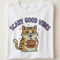 SCARY GOOD VIBES | Halloween Cat Owner T-shirt - close up