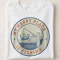 MY HAPPY PLACE IS FISHING | Humorous Fishing Grandpa T-Shirt - close up