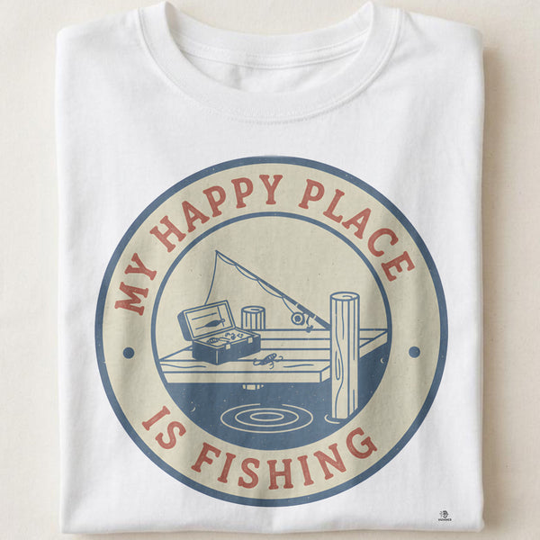 MY HAPPY PLACE IS FISHING | Humorous Fishing Grandpa T-Shirt
