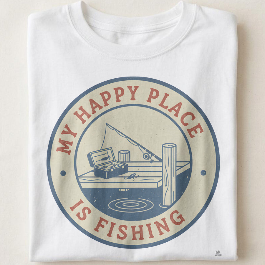 MY HAPPY PLACE IS FISHING | Humorous Fishing Grandpa T-Shirt