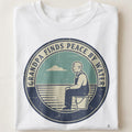 GRANDPA FINDS PEACE BY WATER | Relaxed Fishing T-Shirt - close up