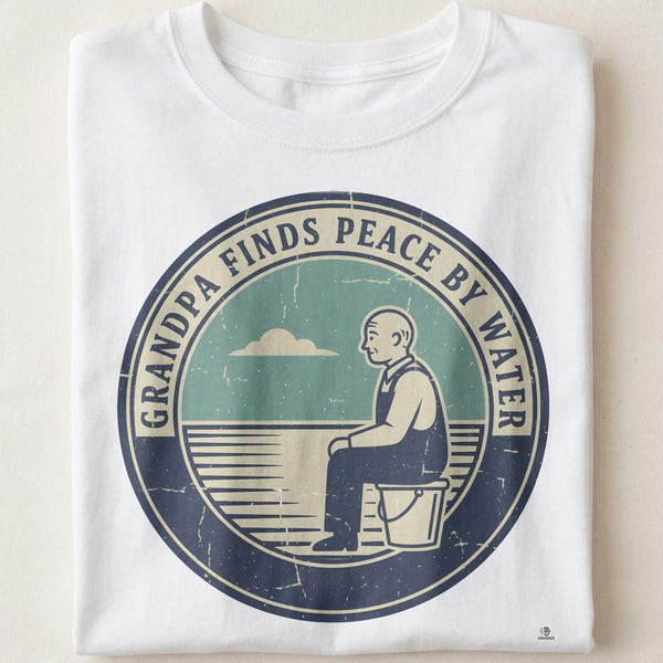 GRANDPA FINDS PEACE BY WATER | Relaxed Fishing T-Shirt