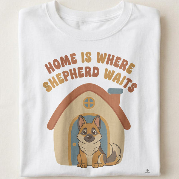 HOME IS WHERE SHEPHERD WAITS | Funny Dog Owner T-shirt