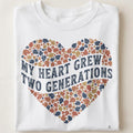 MY HEART GREW TWO GENERATIONS | Great Grandparent T-Shirt - close up