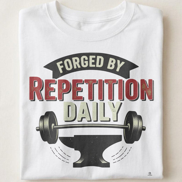 FORGED BY REPETITION DAILY | Motivational Weightlifting T-shirt