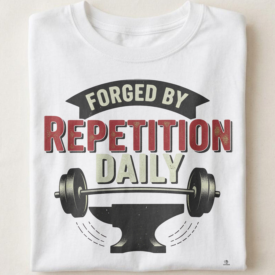 FORGED BY REPETITION DAILY | Motivational Weightlifting T-shirt