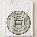 WORKSHOP SOUL HANDMADE BY CHOICE | Funny Woodworking T-Shirt - close up