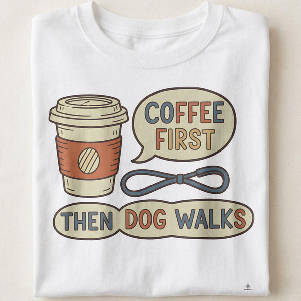 COFFEE FIRST THEN DOG WALKS | Funny Dog Mom T-Shirt