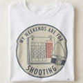 MY WEEKENDS ARE FOR SHOOTING | Humorous Photography T-Shirt - close up