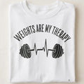 WEIGHTS ARE MY THERAPY | Humorous Fitness T-Shirt - close up