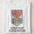 FATHER FIRST PLAYER SECOND | Funny Gamer Dad T-Shirt - close up
