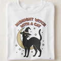 MIDNIGHT WITCH WITH A CAT | Spooky Cat Lover T-Shirt - close up
