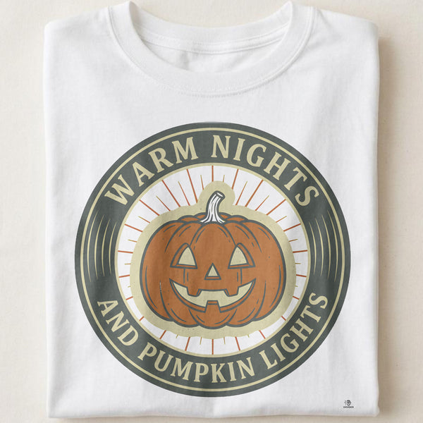 WARM NIGHTS AND PUMPKIN LIGHTS | Cozy Halloween T-Shirt