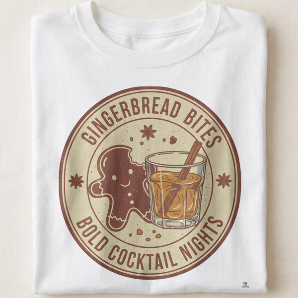 GINGERBREAD BITES BOLD COCKTAIL NIGHTS | Funny Christmas T-Shirt