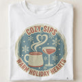 COZY SIPS WARM HOLIDAY HEARTS | Christmas Cocktails T-Shirt - close up