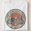 VINTAGE MOTORCYCLE RIDER AT HEART | Classic Motorcycle T-Shirt - close up