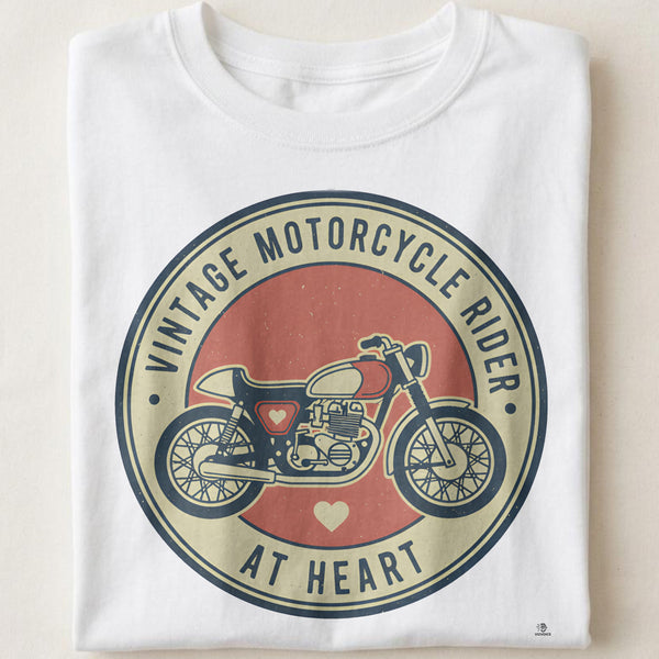 VINTAGE MOTORCYCLE RIDER AT HEART | Classic Motorcycle T-Shirt