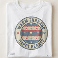 WARM THREADS HAPPY HEARTS | Cozy Christmas T-Shirt - close up