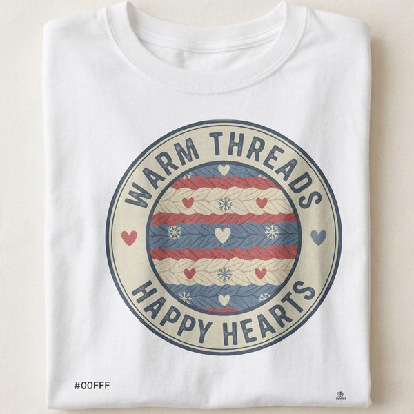 WARM THREADS HAPPY HEARTS | Cozy Christmas T-Shirt