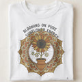 BLOOMING ON PURE SUNFLOWER ENERGY | Cheerful Sunflower T-shirt - close up