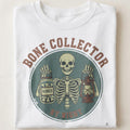 BONE COLLECTOR BY NIGHT | Funny Skeleton Humor T-Shirt - close up