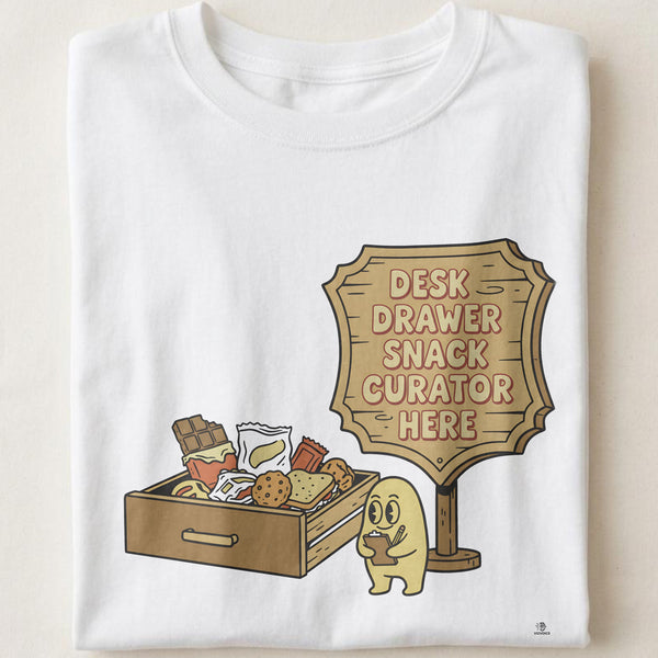 DESK DRAWER SNACK CURATOR HERE | Funny Office Snack T-shirt