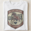 HEART RACING HOOVES THUNDERING HOME | Fun Barrel Racer T-Shirt - close up