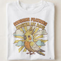 SUNSHINE FEATHERS BRIGHTEN MY DAYS | Cockatiel Life T-Shirt - close up