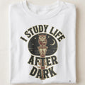 I STUDY LIFE AFTER DARK | Owl Wisdom T-Shirt - close up