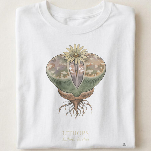 Lithops Botanical Art T-Shirt | Vintage Succulent Illustration