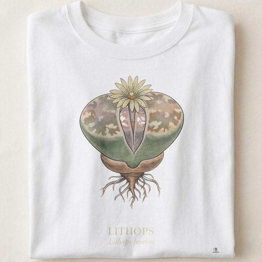 Lithops Botanical Art T-Shirt | Vintage Succulent Illustration