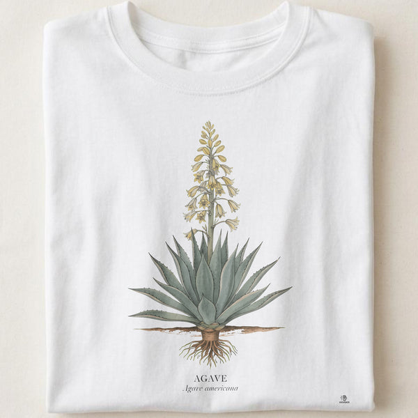 Agave Botanical Art T-Shirt | Vintage Etching & Watercolor Design