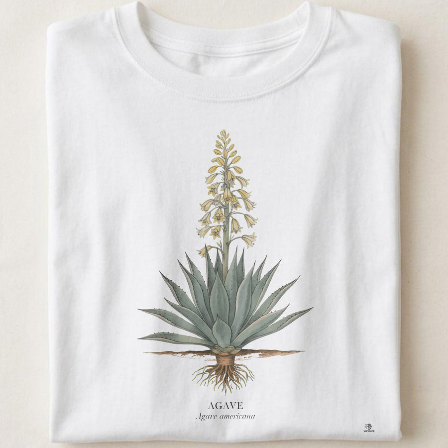 Agave Botanical Art T-Shirt | Vintage Etching & Watercolor Design