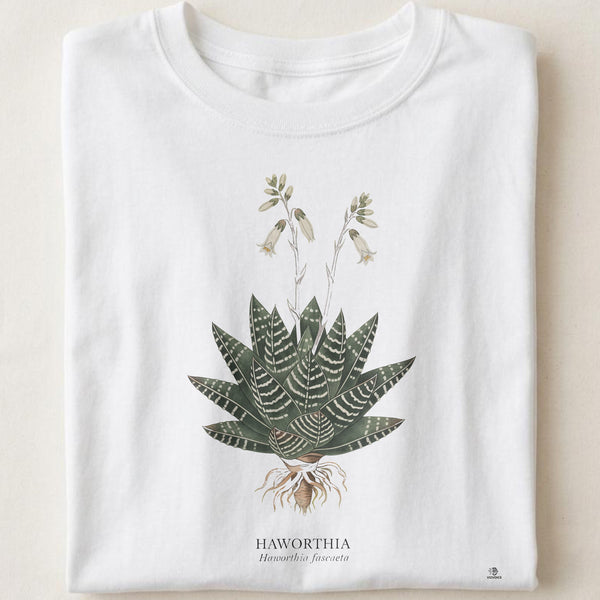 Haworthia Botanical Art T-Shirt | Vintage Etching & Watercolor Design
