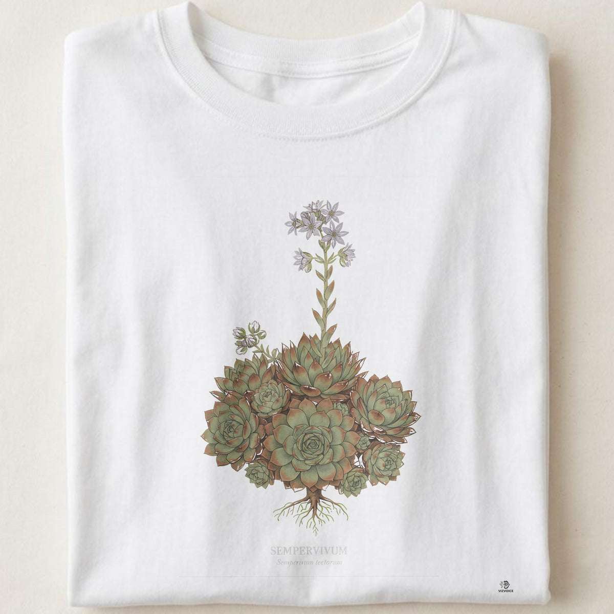 Sempervivum Botanical Art T-Shirt | Vintage Elegance in Nature