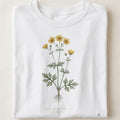 Meadow Buttercup Botanical Art T-Shirt | Vintage Wildflower Design - close up