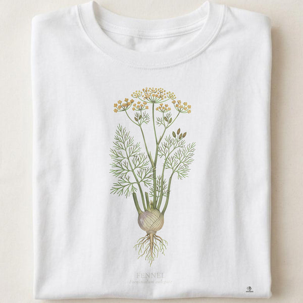 Fennel Botanical Art T-Shirt | Vintage Etching and Watercolor Design