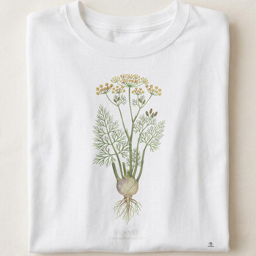 Fennel Botanical Art T-Shirt | Vintage Etching and Watercolor Design
