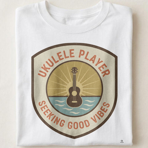 UKULELE PLAYER SEEKING GOOD VIBES | Fun T-shirt for Musicians