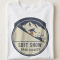 SOFT SNOW HARD CHARGES | Snowboarding T-Shirt for Enthusiasts - close up