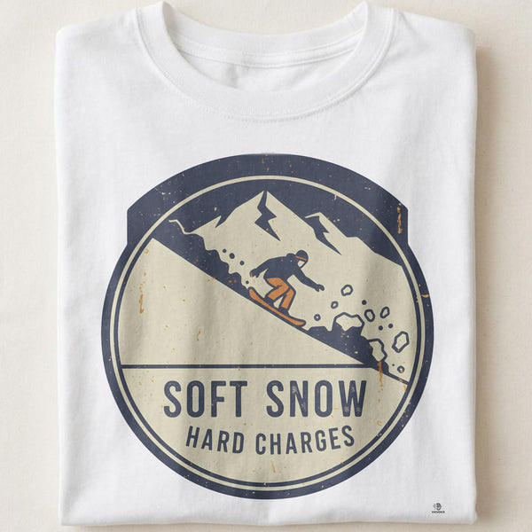 SOFT SNOW HARD CHARGES | Snowboarding T-Shirt for Enthusiasts
